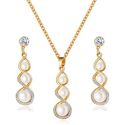 China TWO-PIECE TWO-PART JEWELRY French European and American pearl creative cross diamond earrings necklace temperament jewelry for sale