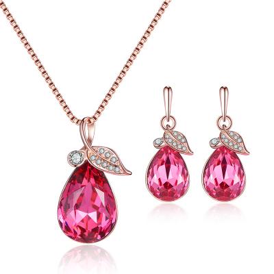 China Rose Gold Plated Crystal Wrapped Religious Zircon Fashion Jewelry Set Bridal Necklace Earring Pendant for sale