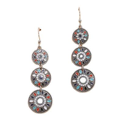 China 2021 New Vintage Bohemian Earrings Style Ethnic Nostalgic Craft Long Oil Style Women's Retro Drip Earrings for sale