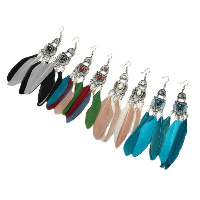 China Indian Vintage Bohemian Earrings Feather Personality Fashion Long Tassel Women's Earrings for sale