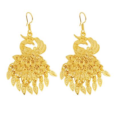 China Vintage Vietnam Shajin Screen Peacock Flower Earrings Female Open Pendant 24K Gold Plated Jewelry for sale