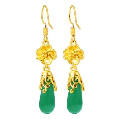 China Vintage sand gold jewelry wholesale natural jade gold antique earrings, classic white magnolia earrings for sale