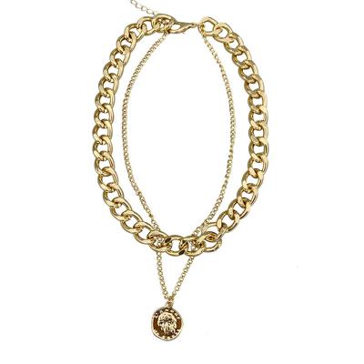 China 2021 Religious New Design Overdone Retro Hip Hop Double Necklace Personalized Short Clavicle Chain Necklace for sale