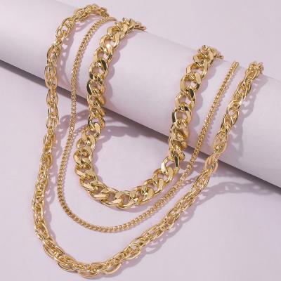 China Hiphop Personalized Hip Hop Luxury Women's Gold Multilayer Necklace Stainless Steel Necklace for sale