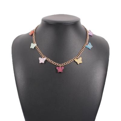 China 2021 Classic Seven-color Butterfly Necklace Jewelry Stainless Steel Romantic Pendant Necklace for sale