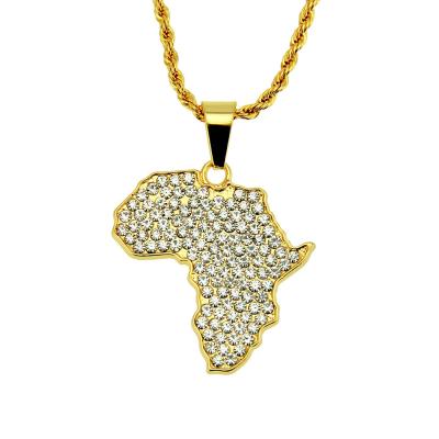 China New Breathable Africa Diamond Map Pendant Women Necklace Stainless Steel Jewelry Hip Hop Personality Necklace for sale