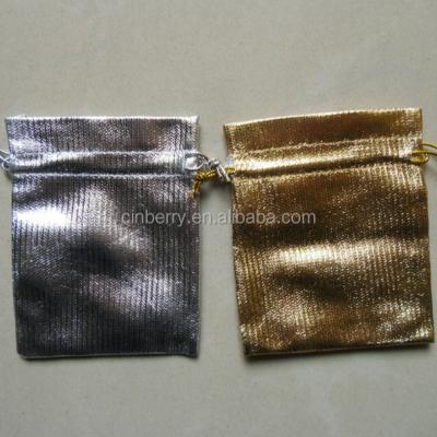 China Eco - Friendly Metallic Gold And Silver Small Soft Drawstring Jewelry Pouches for sale