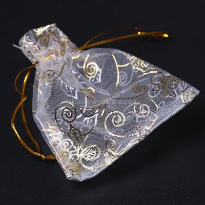 China Wholesale New Eco-friendly White Flower Organza Pouch Gift Bags Wedding Party Fit 90*120mm for sale