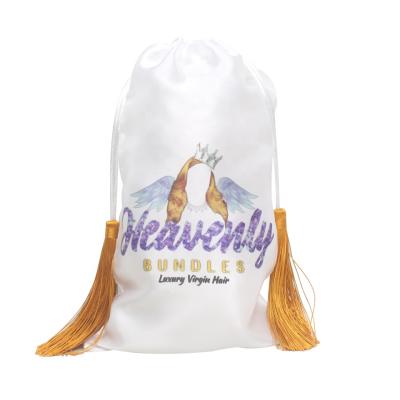 China Custom Logo Wig Extension Labels Reclycled Satin Hair Bundle Packaging Silk Bags For Hair Bundles for sale