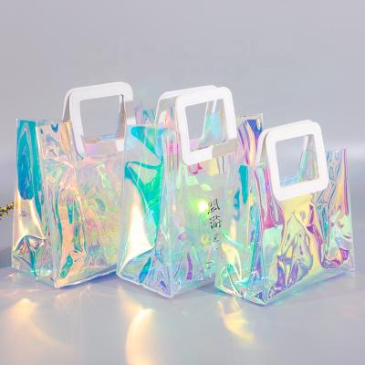 China Recyclable Ladies Fashion Holographic Transparent PVC Shopping Tote Bag Custom for sale