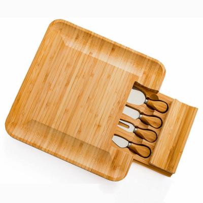 China Stocked bamboo cheese knife board set with removable drawers for sale