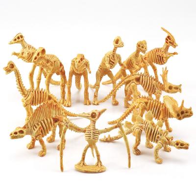 China Realistic Multi Colored Jurassic Age Figure Toy / 12 PCS Golden Dinosaur Bone Fossil Figure Set Hand Painted for sale