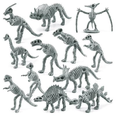 China Realistic Multi Colored Jurassic Age Figure Toy 12 PCS Gray Dinosaur Bone Fossil Figure Set for sale