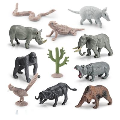 China Wildlife Animal Model Toys 11 PCS Mini Orangutan Elephant Hippo Buffalo Lizard Figurine Family Party Favors for sale