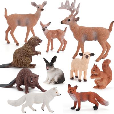 China Wildlife Animal Model Toys 10 PCS White Tailed Deer Beaver Fox Rabbit Figurine Family Party Favors for sale