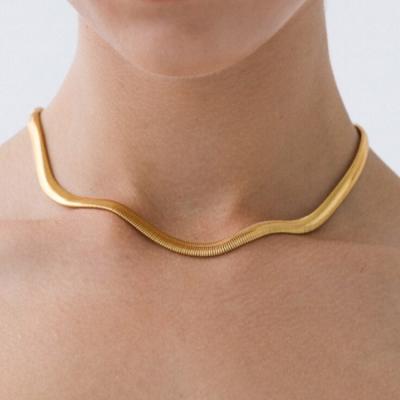 China CLASSIC Titanium Steel Plated Exquisite 18K Gold INS Snake Style Metal Necklace Bone Flat Wide Chain Titanium Plated Exquisite Chandelier for sale