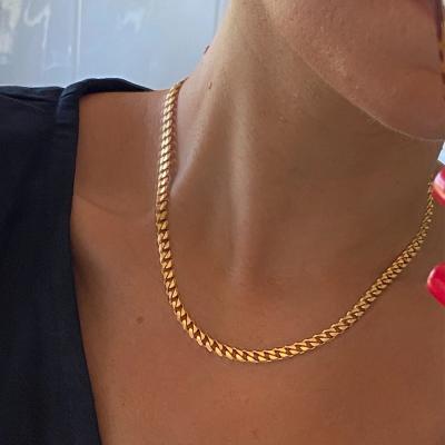 China Polished Necklace CLASSIC Hexagon Grinding Roman Chain Titanium Steel Without Good Fading Flat Luster Clavicle Chain Ins Style 18K Gold for sale