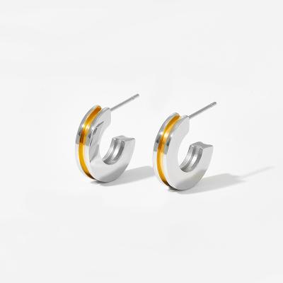 China FASHIONABLE Ice Style Contrast C-shaped Color Studs Women's Irregular Stud Earrings Titanium Steel 18K Gold for sale