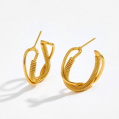 China 18K Gold Fine Copper Plated Fried Paste Twist Woven Circle Earrings Fashionable French Minimalist Retro Romantic Style Design for sale