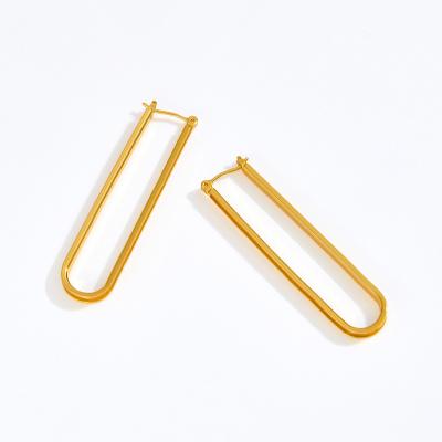 China Cool Trendy Ins Style Minimalist Rectangular Style Earrings Personalized Personalized Simple Real 18K Gold Plated Earr for sale