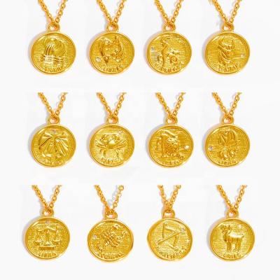 China CLASSIC 12 Constellation Zodiac Necklace Pendant Necklace Brass Plated 18K Gold Women's Jewelry for sale