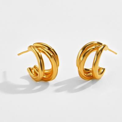 China Simple FASHIONABLE 18K GOLD INS Simple High-level GOLDEN Personality Sense Design Minority Earrings Fresh Wind Three Ring Feeling C Jewelry for sale