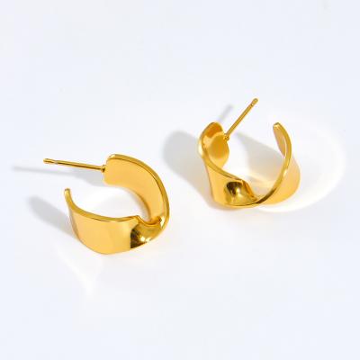 China Trendy simple c-shaped twisted irregular jewelry Mobius strip gold French style sweet retro and minimalist earrings temperament 18k for sale