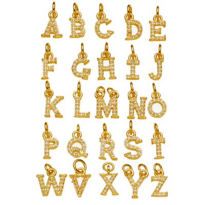 China CLASSIC 26 English Letter Copper Plated 18K Gold Zircon Pendant Thick Gold Plated Small Jewelry Pendant for sale