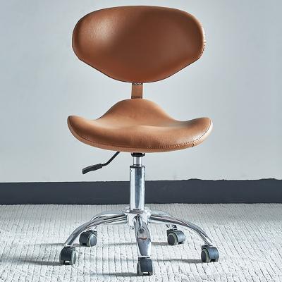 China AliGan Modern Saddle Chair with Wheels Clinic Dentist Spa Massage Salon Rolling 360 Degree Rotation Ergonnmic Hydraulic PU Brown Stool for sale