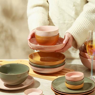 China Factory Direct Hotel Viable Colorful Nordic Ceramic Restaurant Porcelain Dish Dinner Dishes Dish Sets for sale