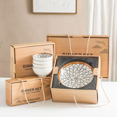 China Sustainable Japanese Printed Ceramic Dinnerware Simple Style Bowl And Dish Gift Box Set for sale