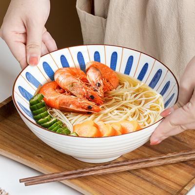 China Viable Wholesale Japanese Creative Printing Bone Household Tableware Ceramic Bowl 8 Inch Large Ramen Bowl Soup Can Be Printed With Logo for sale