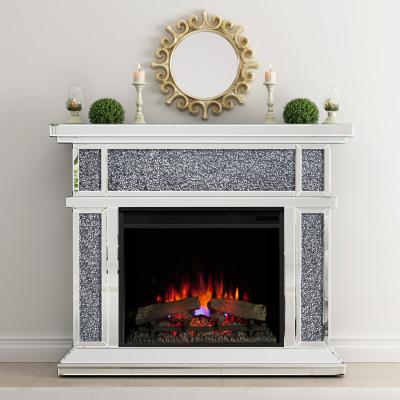 China Modern 53 Inch Mirrored Fire Surround LED Fireplace Surround Glittering Mirrored Silver Diamond Crush Crystal for sale