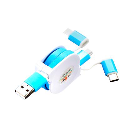 China MP3/MP4 player 3 in 1 telescopic usb data cable is suitable for type-c IOS Android mobile phone fast charging one fetters three mobile phone data for sale