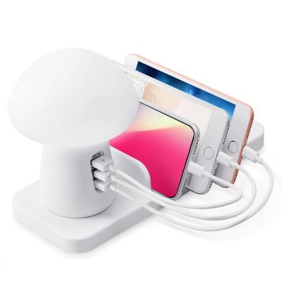 China 2020 New Microphone Design 3 In 1 USB Port Qi Wireless Charger With LED Light Multifunctional Wireless Charger for sale