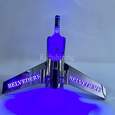 China Customized Plane Shape Led Bottle Presenter Factory Price Customized Stainless Steel Flat Shape Led Bottle Presenters Vodka Serving Display Rack for sale