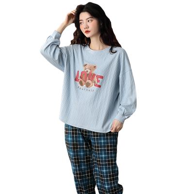 China Shunvfang QUICK DRY Women Homewear Casual Nightgowns Long Sleeves Lovely Bear Print Ladies Pajamas Patchwork Nightgown Set Female Sleepwear for sale