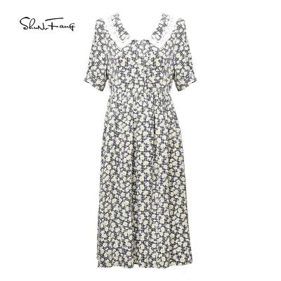 China Summer Floral Print Fashion Anti-static Elegant Soft Ladies Casual Dress Short Sleeve Ladies Beach Dress for sale