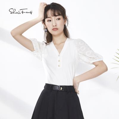 China Hot Sale Ladies Women's Solid Color Button Front Top Short Sleeve Casual Breathable Tops for sale