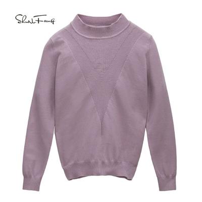 China Anti-pilling Ladies Intarsia Knitting Sweater Gray Cashmere Sweater Custom Design for sale