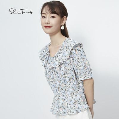 China Anti-pilling Fashion Floral Print Ladies Blouse Women's Shirt Half-sleeved Casual Women's Clothing for sale