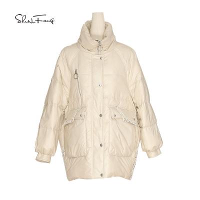 China Shunvfang 2021 Oversized Women's Jacket Parkas Women's Winter Warm Jacket Snow Coat Fur Collar Viable Female Casual Thin Coats for sale