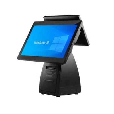 China Hotel/Restaurant/Supermarket/Retail 15.6 Inch POS Hardware J1900 Windows Dual Screen POS Cost Effective Desktop System With 80mm Thermal Printer Built-in for sale