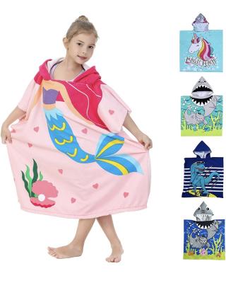 China 100% Sustainable Cotton Printed Poncho Towel Kid Surf Beach Hooded Poncho Towels For Kids for sale