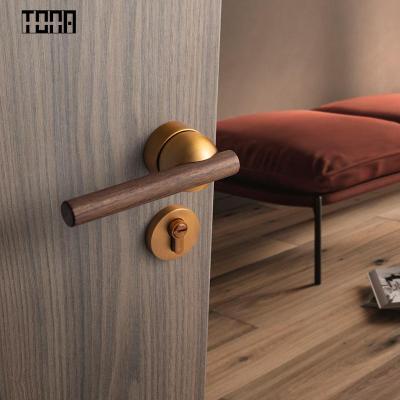 China Interior Door Lock Furniture Mute Hardware Door Lock Black Walnut Wood Door Handle For Bedroom for sale