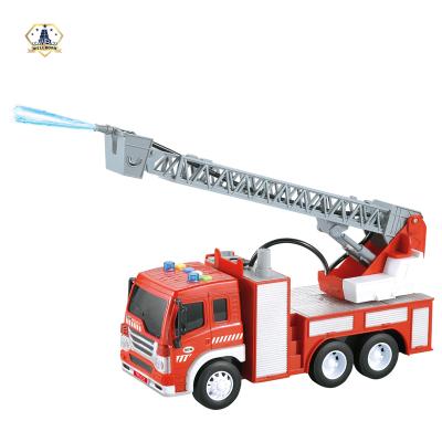 China DIY Pretend Play Lights Sound Operated Fire Fighting Truck Rescue Ladder Plastic Friction Toy Car for sale