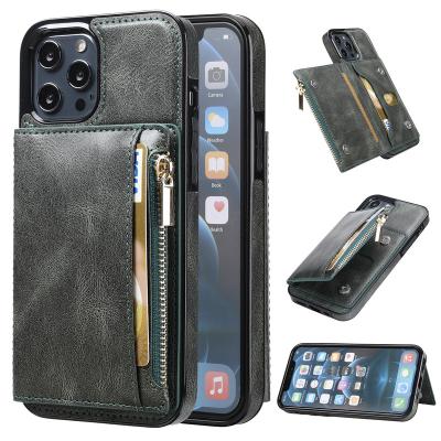 China Shockproof Business PU Wallet Card Slot Shock Resistance Cell Phone Soft Leather Cover For iPhone 13 12 Se 11 Case for sale