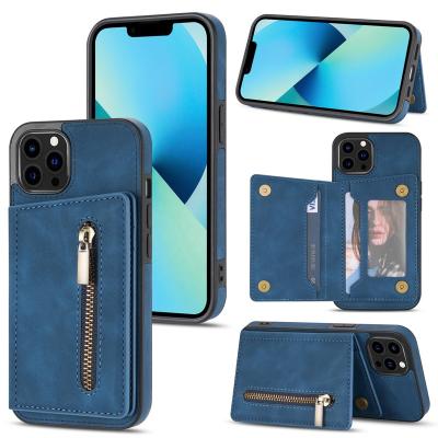 China Shockproof Business Zipper Wallet Phone Case For iPhone 11 12 PU Leather Card Holder Cover Case For iPhone 13 13 Pro Purse Case for sale