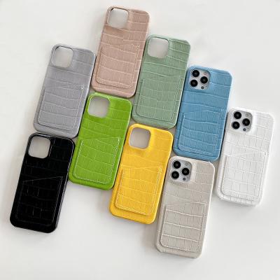 China Luxury Shockproof Crocodile Pattern Hard Leather Phone Cases With Card Slot Holder For iPhone 13 12 11 Pro X Device Cover for sale