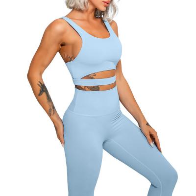 China Breathable Sport Clothes Fitness Wear Workout Gym Sets Eco Friendly Recyclable Nylon Fabric Yoga Wear Leggings Set for sale